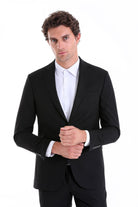 Comfort Fit Notch Lapel Black Classic Suit - MIB