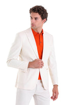 Comfort Fit Notch Lapel Ecru Linen Casual Blazer - SAYKI