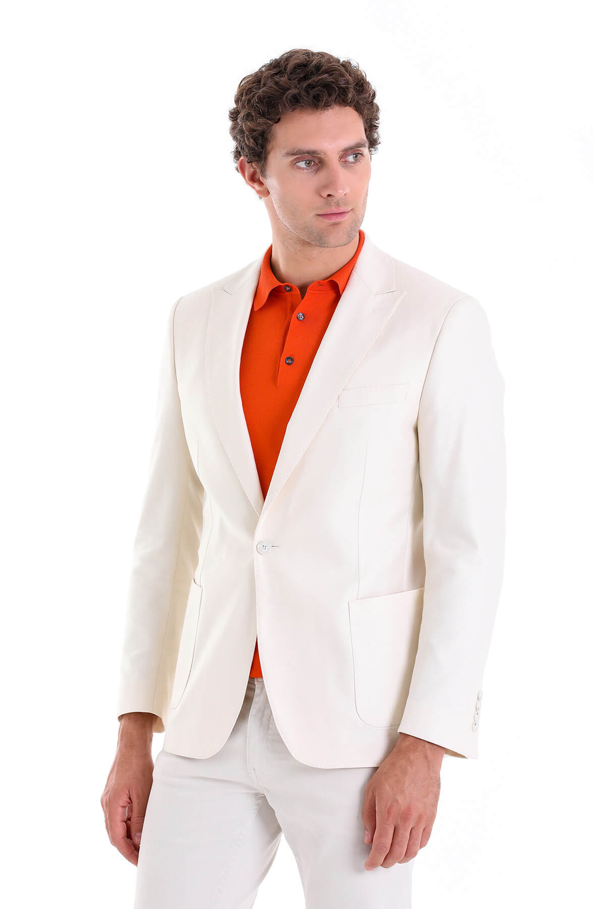 Comfort Fit Notch Lapel Ecru Linen Casual Blazer - SAYKI