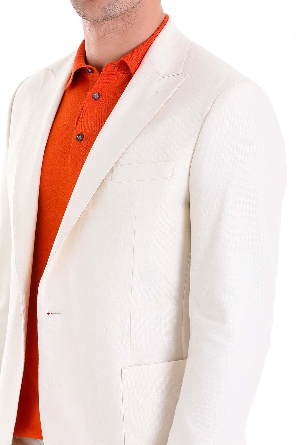 Comfort Fit Notch Lapel Ecru Linen Casual Blazer - SAYKI