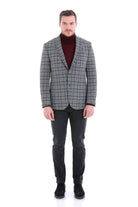 Comfort Fit Notch Lapel Gray Plaid Classic Blazer - SAYKI