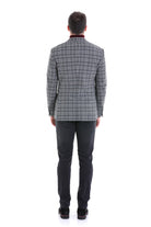 Comfort Fit Notch Lapel Gray Plaid Classic Blazer - SAYKI