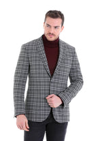 Comfort Fit Notch Lapel Gray Plaid Classic Blazer - SAYKI