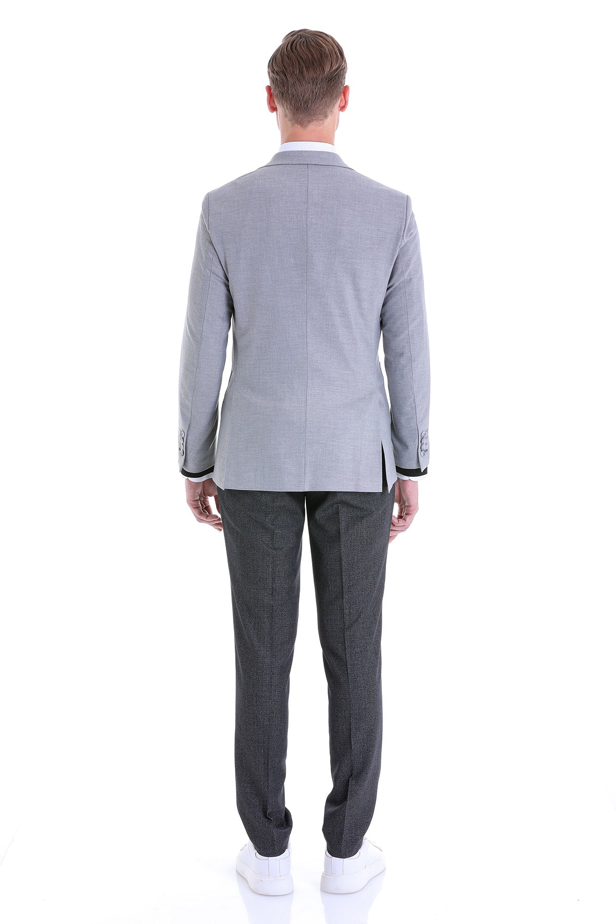 Comfort Fit Notch Lapel Gray Wool Blend Casual Blazer