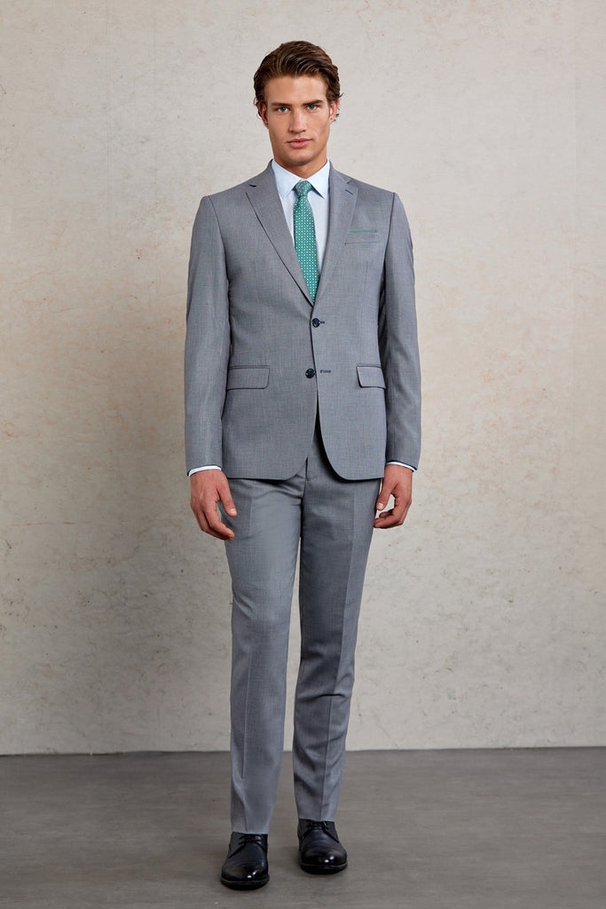 Comfort Fit Notch Lapel Patterned Wool Blend Classic Suit