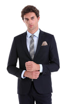 Comfort Fit Notch Lapel Plain Classic Suit Navy - MIB