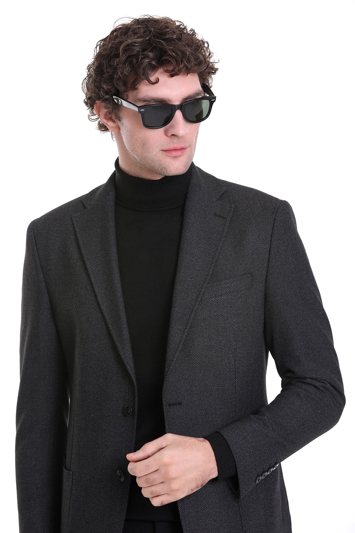 Comfort Fit Notch Lapel Textured Black Classic Blazer - MIB