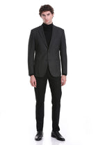 Comfort Fit Notch Lapel Textured Black Classic Blazer - MIB