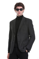 Comfort Fit Notch Lapel Textured Black Classic Blazer - MIB