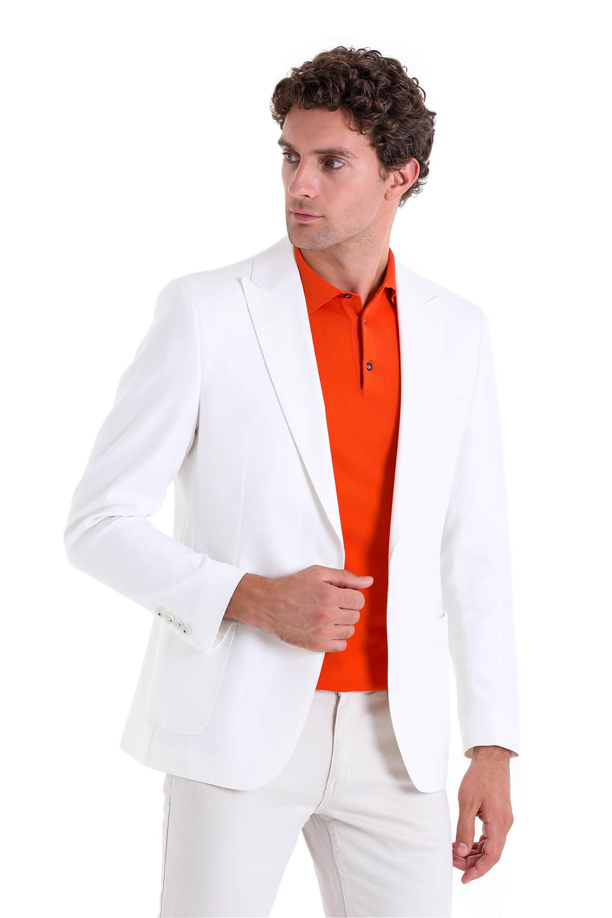 Comfort Fit Notch Lapel White Linen Casual Blazer - SAYKI