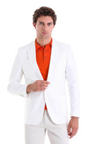 Comfort Fit Notch Lapel White Linen Casual Blazer - SAYKI