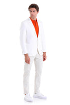 Comfort Fit Notch Lapel White Linen Casual Blazer - SAYKI