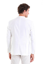 Comfort Fit Notch Lapel White Linen Casual Blazer - SAYKI