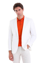 Comfort Fit Notch Lapel White Linen Casual Blazer - SAYKI