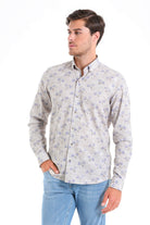 Comfort Fit Palm Tree Printed Cotton Beige Casual Shirt