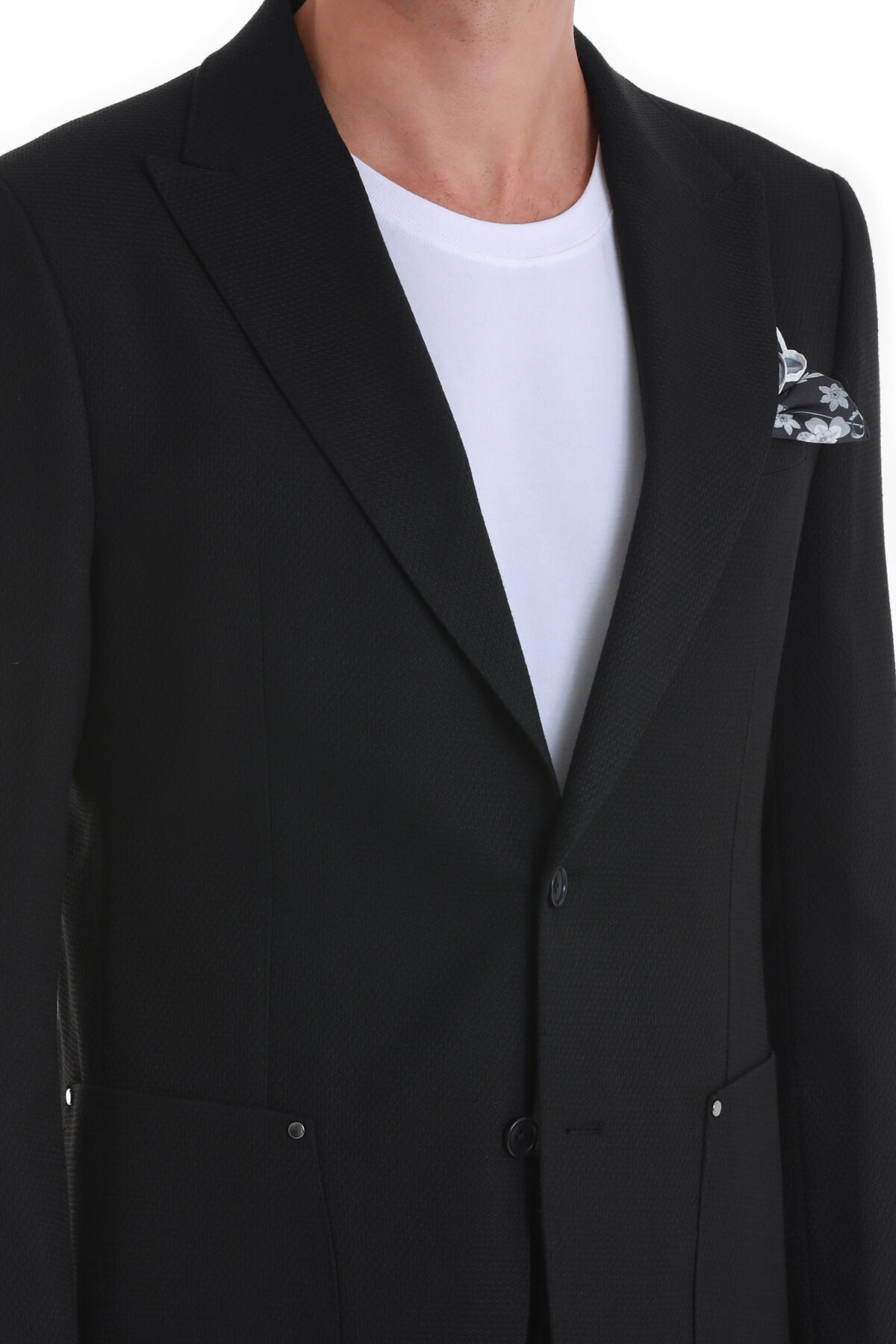 Comfort Fit Peak Lapel Black Classic Blazer - MIB