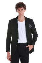 Comfort Fit Peak Lapel Black Classic Blazer - MIB