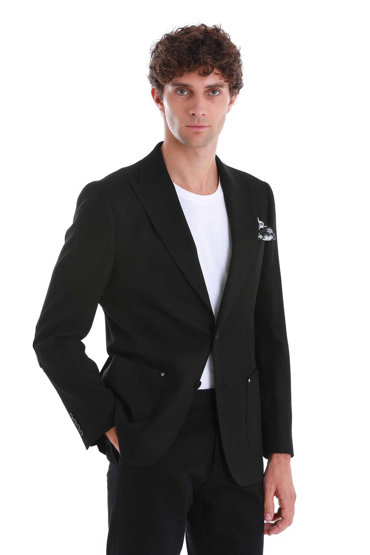 Comfort Fit Peak Lapel Black Classic Blazer - MIB