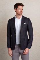 Comfort Fit Peak Lapel Dark Navy Casual Blazer - SAYKI