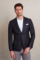 Comfort Fit Peak Lapel Dark Navy Casual Blazer - SAYKI