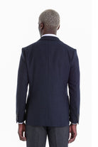 Comfort Fit Peak Lapel Navy Casual Blazer - SAYKI