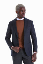 Comfort Fit Peak Lapel Navy Casual Blazer - SAYKI