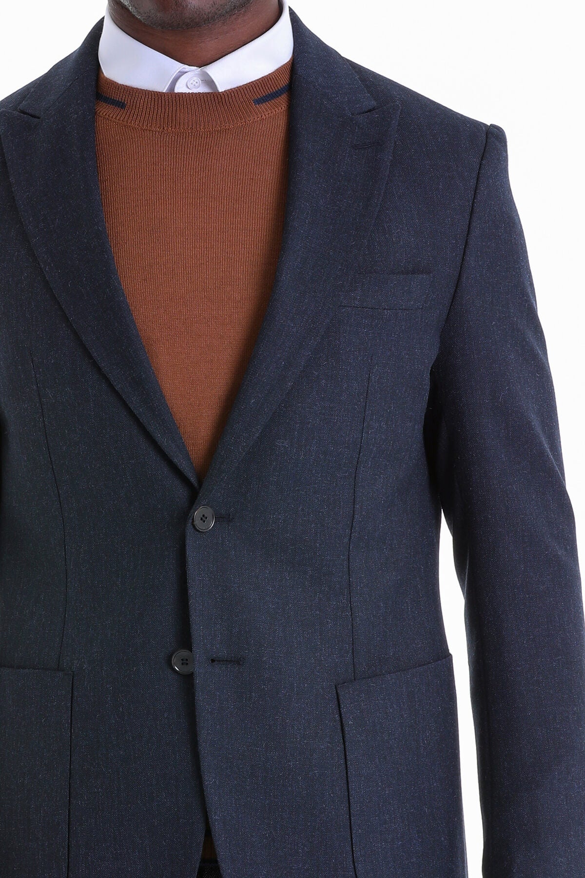 Comfort Fit Peak Lapel Navy Casual Blazer - SAYKI