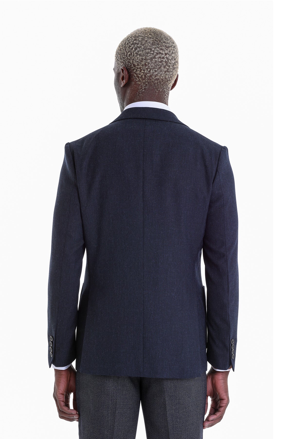 Comfort Fit Peak Lapel Navy Casual Blazer - SAYKI