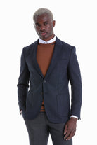 Comfort Fit Peak Lapel Navy Casual Blazer - SAYKI