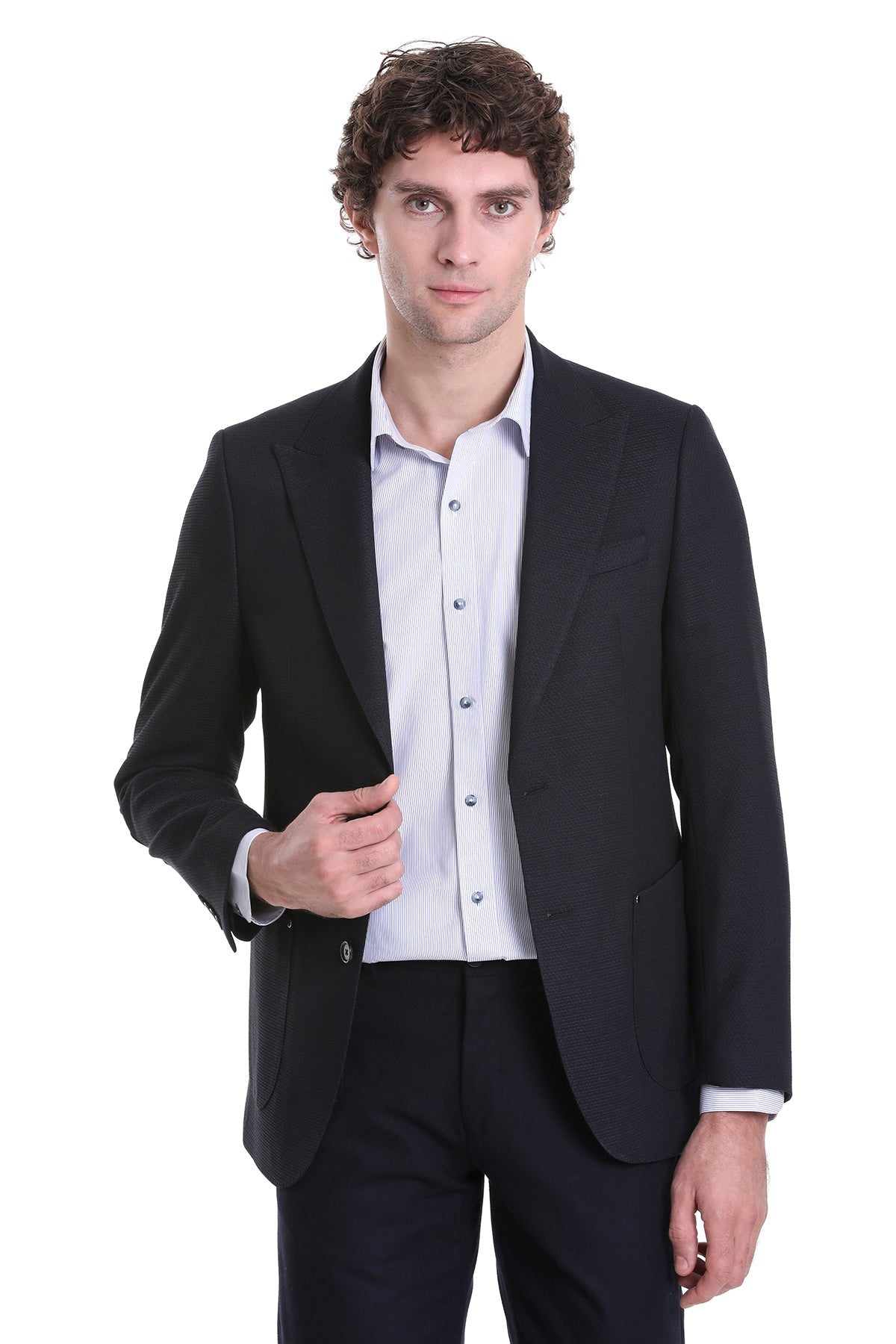 Comfort Fit Peak Lapel Navy Classic Blazer - MIB