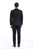 Comfort Fit Peak Lapel Plain Classic Suit Black C - MIB