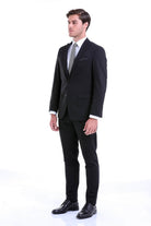 Comfort Fit Peak Lapel Plain Classic Suit Black C - MIB