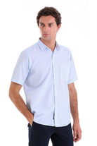 Comfort Fit Pin Check Cotton Blend Light Blue Dress Shirt