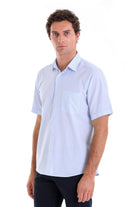 Comfort Fit Pin Check Cotton Blend Light Blue Dress Shirt