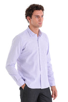 Comfort Fit Pin Check Cotton Blend Lilac Casual Shirt - MIB