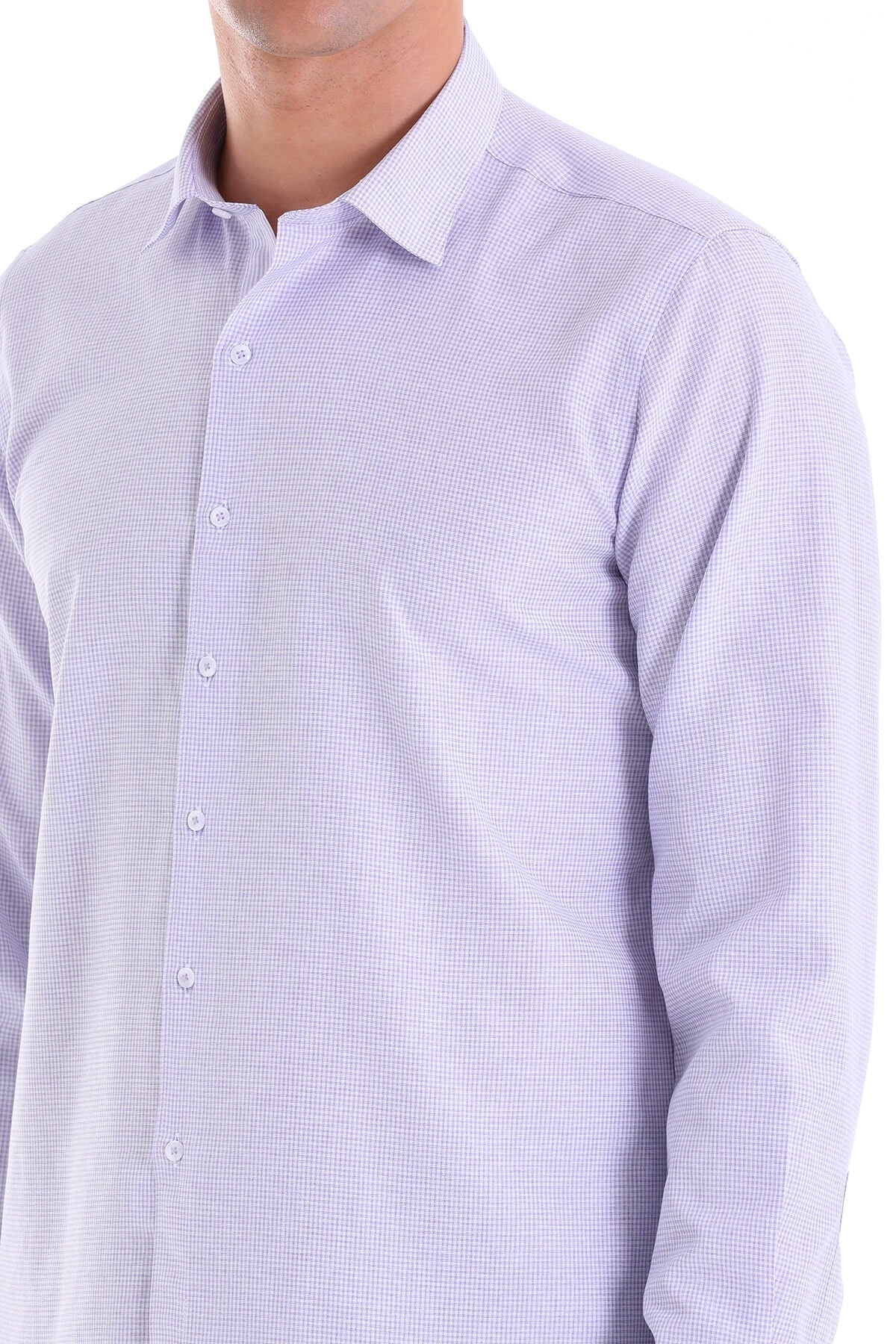 Comfort Fit Pin Check Cotton Blend Lilac Casual Shirt - MIB