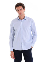 Comfort Fit Pin Check Long Sleeve Cotton Blue Casual Shirt