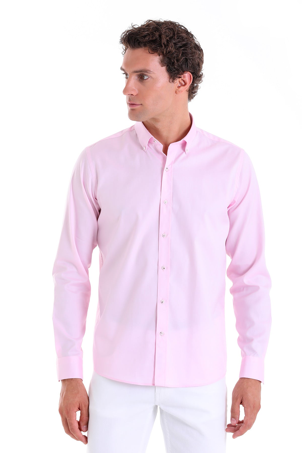 Comfort Fit Plain 100% Cotton Pink Casual Shirt - MIB