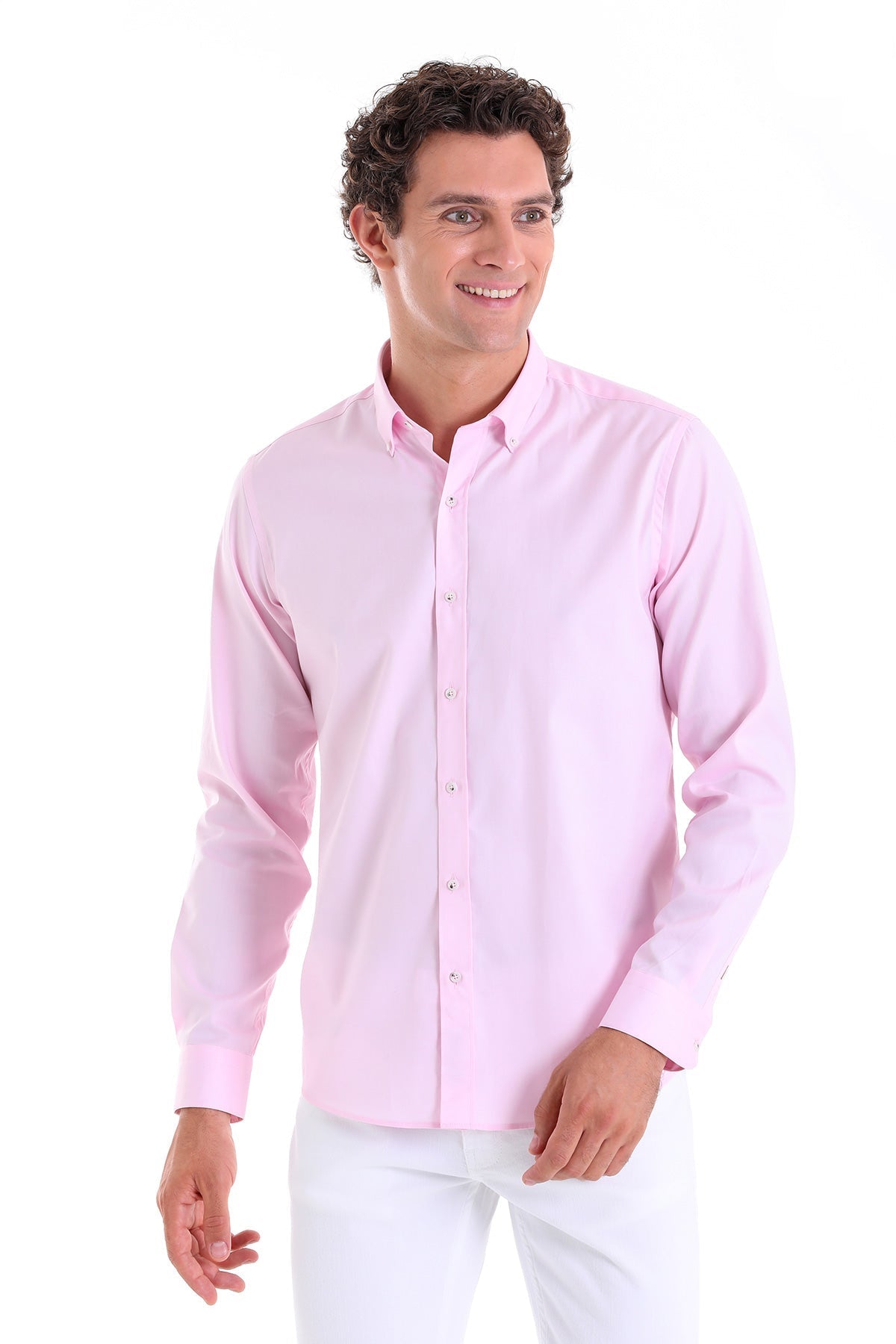 Comfort Fit Plain 100% Cotton Pink Casual Shirt - MIB