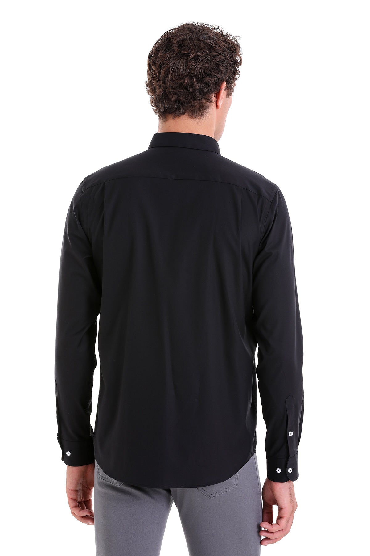 Comfort Fit Plain Button-Down Cotton Black Casual Shirt