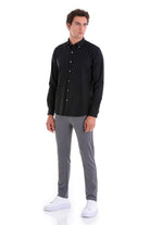 Comfort Fit Plain Button-Down Cotton Black Casual Shirt