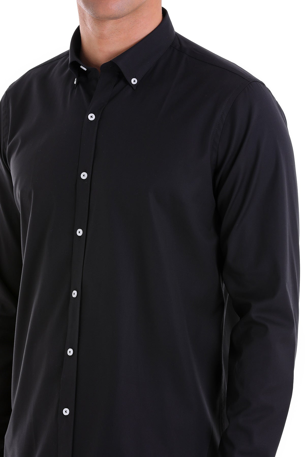 Comfort Fit Plain Button-Down Cotton Black Casual Shirt