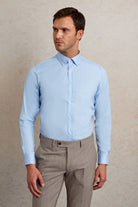 Comfort Fit Plain Button-Down Cotton Light Blue Casual