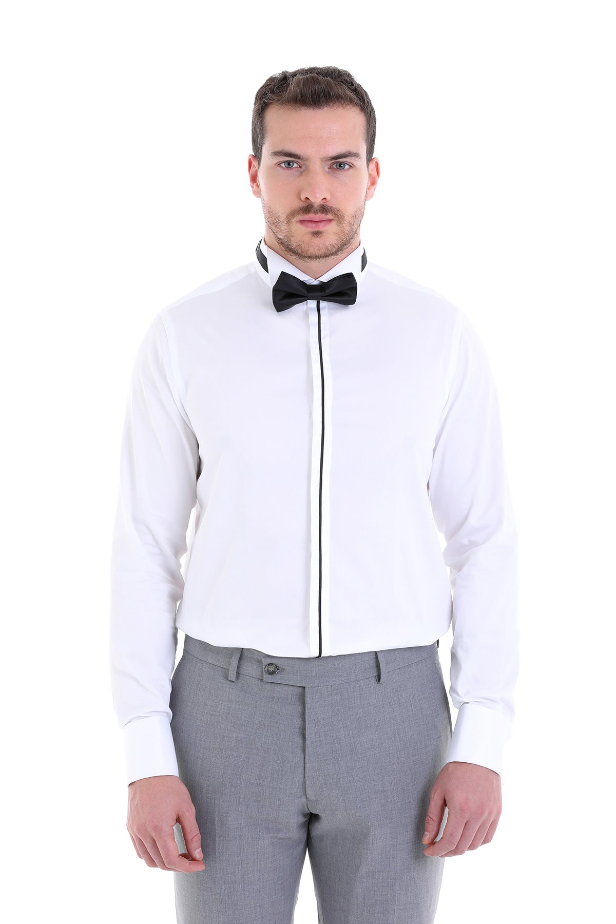 Comfort Fit Plain French Cuff Cotton Black Tuxedo Shirt