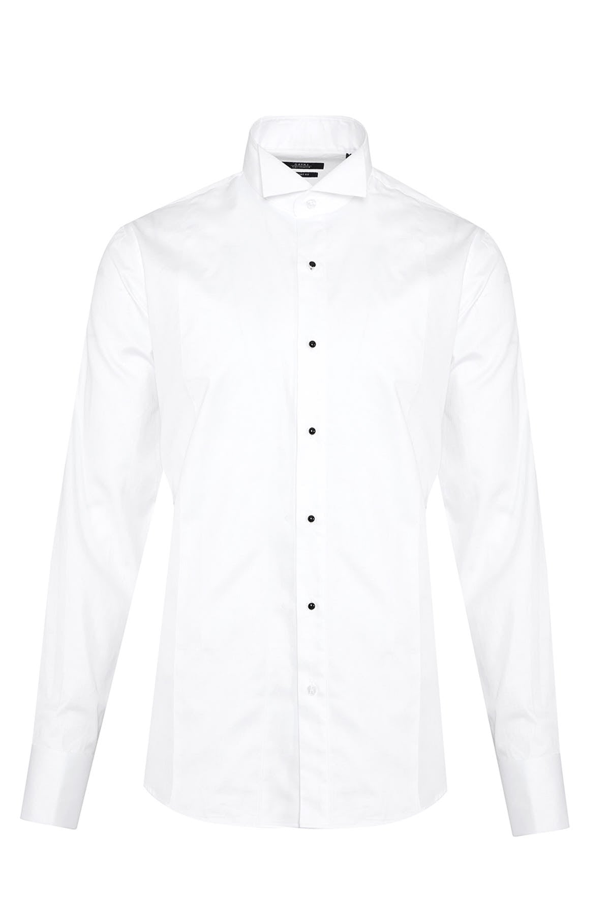 Comfort Fit Plain Wing Tip French Cuff White Tuxedo Shirt