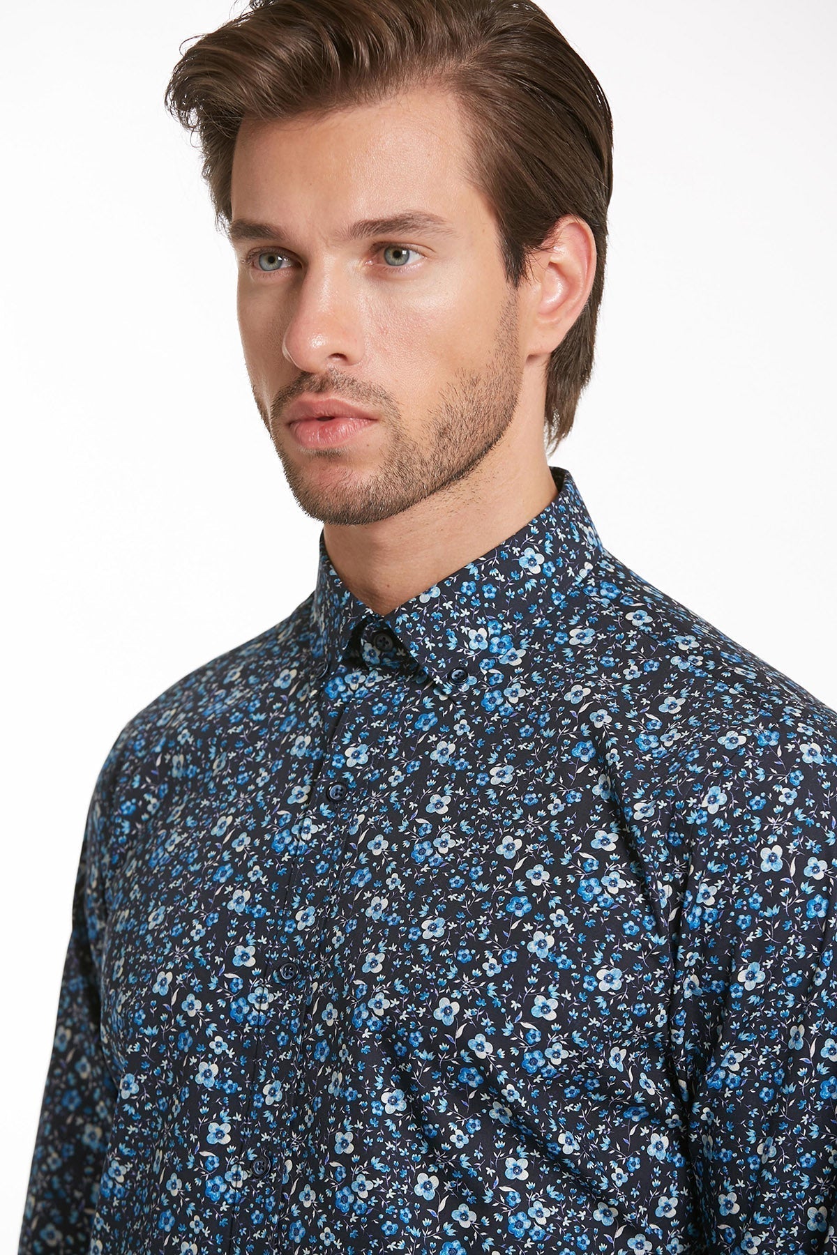 Comfort Fit Printed Cotton Navy Casual Shirt - MIB