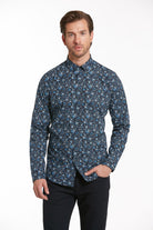 Comfort Fit Printed Cotton Navy Casual Shirt - MIB