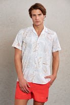 Comfort Fit Short Sleeve Printed Cotton Gray Casual Shirt