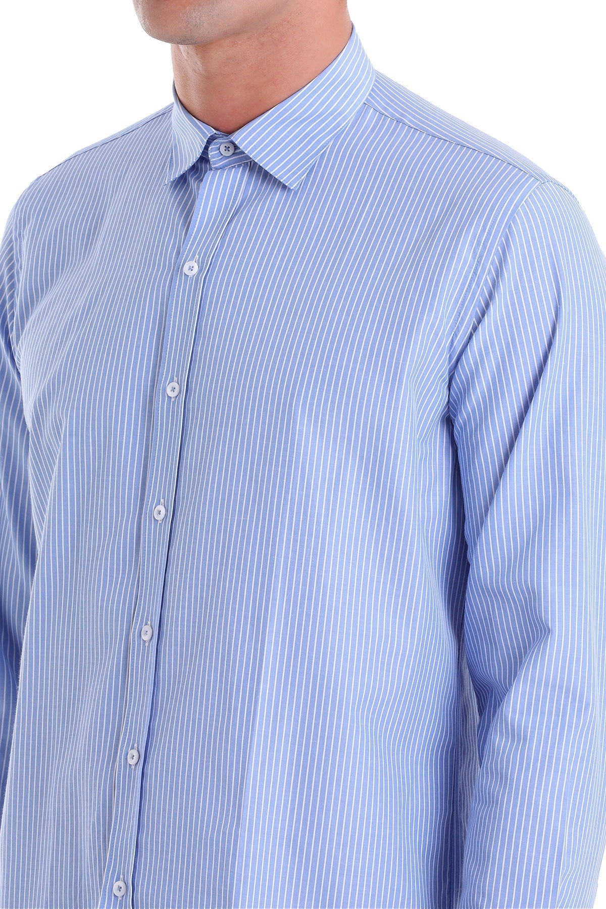 Comfort Fit Striped Cotton Blend Blue Dress Shirt - MIB