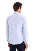 Comfort Fit Striped Cotton Blend Light Blue Casual Shirt